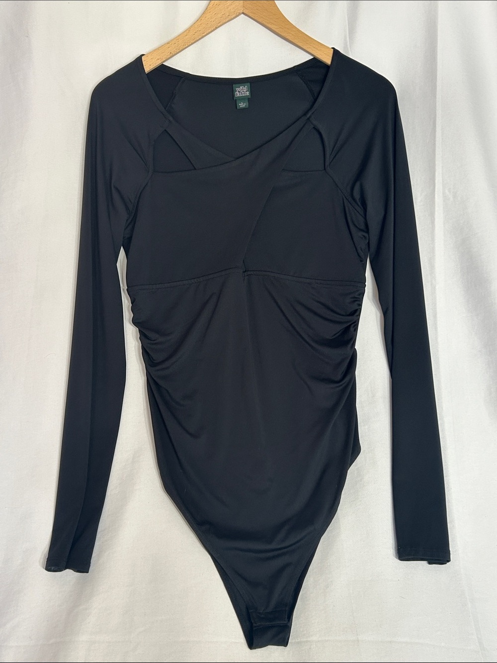 Wild Fable Black Long-Sleeve Ruched Crew Bodysuit